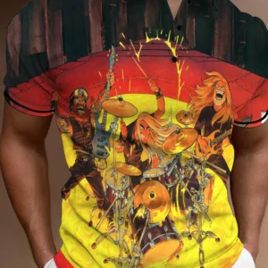 2024 new men t-shirt fashion casual home polo shirt 3d printing drum music printing men's street lapel button polo short sleeve