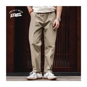 Maden Straight-fit Blazer Trousers for Men Khaki Casual Tapered Pants Elastic Waist Comfortable Pants Autumn Versatile