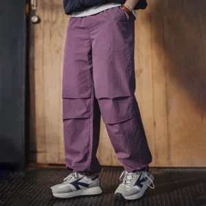Maden Men's New Vintage Thin Wrinkled Paratrooper Pants Elastic Waist Casual Straight Trousers for Spring Versatile Sweatpants