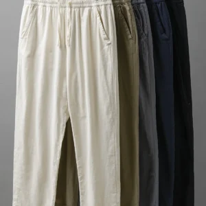 DUKEEN Breathable Linen Pants Men 2025 Summer Fashion Thin Ankle-Length Pants Elastic Waist Straight-Leg Men's Clothing