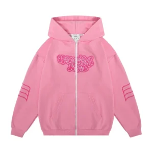 Kussia88 Y2K Zip Up Hoodie Men Women Trendy Art Embroidery Sweatshirt Fashion Harajuku Pink Oversized Streetwear Unisex Clothing