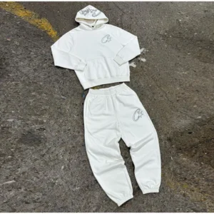 Y2K Unisex White Hoodie and Jogger Set, Casual Sportswear, Comfortable Sweatshirt and Pants, Trendy Outfit for Men and Women