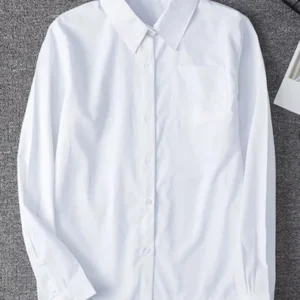 Zoki White Women Shirt Fashion Long Sleeve Casual Turn Down Collar Female Blouse Loose Pocket Button Office Ladies Elegant Tops