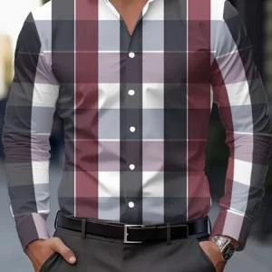 Men'S Fashion Print Shirt - Casual Polyester Long Sleeve Button-Down Lapel Collar Regular Fit Men's Clothing Men's Formal shirt