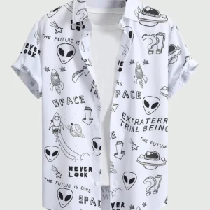 Summer Men Women Seaside button-down Versatile Shirts With Personalized And Interesting Print Design short-sleeved Fashion Tops
