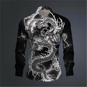 Hawaii Men's 3D Printed Dragon Print Roll-down Button-down Shirt Outdoor Street Long Sleeve Clothing Fashion Casual Beach Style