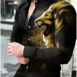 Men's Shirt Graphic Shirt Animal Lion Turndown 3D Print  Long Sleeve Button-Down Clothing Apparel Fashion Designer Breathable