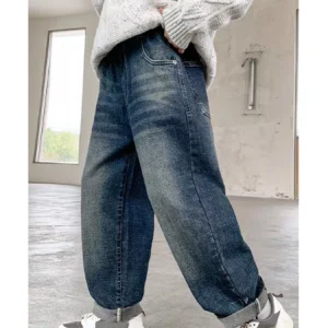 5169 5-14 years loose  for strong  boys jeans kids denim pants children trousers elastic waist