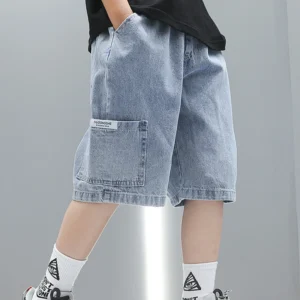 Children Jeans Boys Girls Cotton Shorts  Splice Stretch Denim shorts Korean Teenage Trousers Wear Kids Clothing DenimRipped
