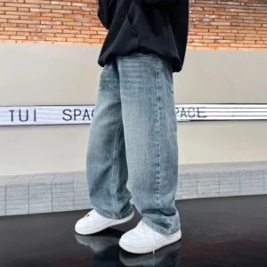 Spring Boys Jeans Pants Kids boys Wide Leg Straight Trousers Loose-Fit Casual Trousers Childrens Trendy Sweatpants Pant 5-14Y