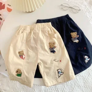 2025 New Cartoon Cute Childrens Boy Shorts Summer Fun Embroidery Closed Casual Pants Childrens Woven Shorts For 1-7 Years