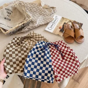 Children Summer Thin Patchwork Shorts Baby Girls Loose Boutique Short Pants For Boys New Fashion Plaid Cotton Short Tousers