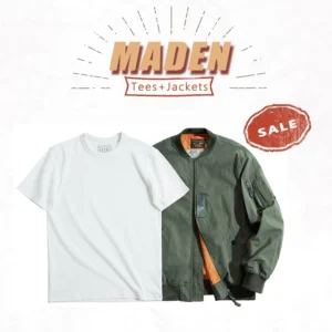 Maden Men's MA-1 Flight Bomber Jackets and T-shirts Vintage Air Pilot Jacket Green Baseball Suit Coat 2 Piece Tops