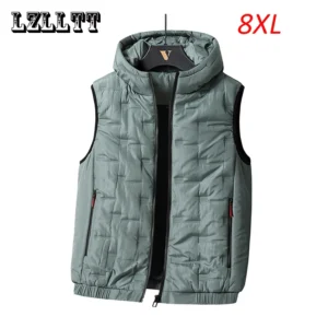 Spring Autumn Men Windproof Sleeveless Causal Vest Coats Mens Solid Quilted Waistcoat Vest Men's Vest Hooded Male Large Size 8XL