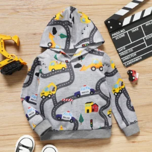 PatPat Toddler Boy Road Vehicle Print Hoodie Sweatshirt