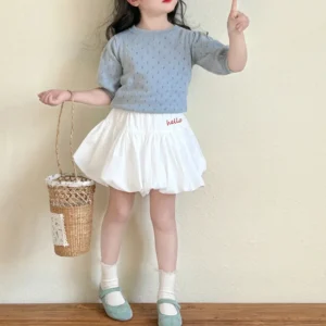 Baby Girls Skirts 2025 Spring New White Pod Skirt Korean Style Fashion Latter Embroidery Kids Girls Wear Culottes
