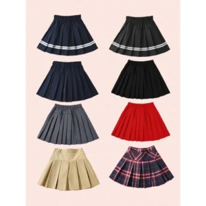 Girls Pleated Skirt Cotton Elastic Waist Students Girl Uniform Skirt College Style Spring Summer Childrens Girls JK Short Skirt