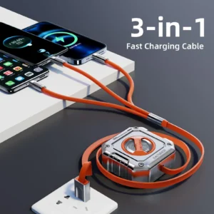 Oatsbasf 3 in 1 Charging Cable Retractable USB Charge Cable with Lightning &Type C & Micro USB Multiple Fast Charger Cord