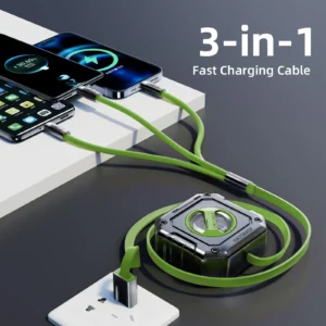 Oatsbasf 3 in 1 Charging Cable Retractable USB Charge Cable with Lightning & Type C & Micro USB Multiple Phone Fast Charger Cord
