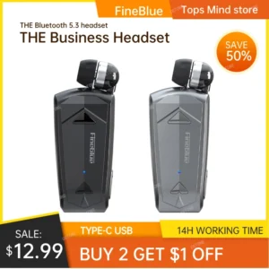 Fineblue F520 Mini Wireless Earphone Bluetooth 5.3 Retractable Portable Headset Calls Remind Vibration Sport Run Headphone