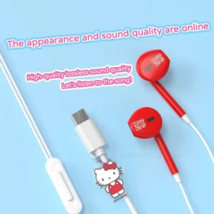 Hello Kitty in-ear Wired Earphones Sanrio Kuromi Pendant Series Earbuds Cinnamoroll Kawaii Games Sports Headphones Girl Gifts