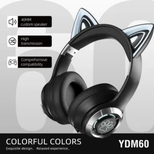 LED YDM60 Cat Ear Head mounted Bluetooth Earphones Color Folding High Sound Noise Reduction Leisure Sports Sleep Aid Earphones