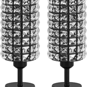 Elegant Crystal Table Lamps Set of 2 Black Modern Bedside Lamp Small Decorative Nightstand Lamp Black Desk Lamp for Living Room