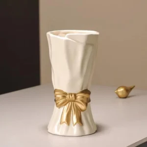 Bow vase, white vase for home décor, white ceramic vase for bohemian style