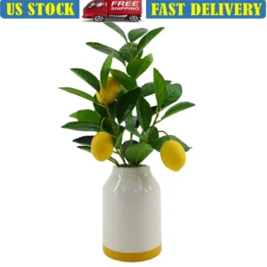 Artificial Lemon Tree Faux Plant in White Ceramic Vase Indoor Decoration Maintenance-Free Lifelike Bonsai Home Office Garden