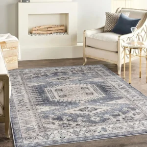 VIKAMA Retro Bohemian Loop-Pile Rug - Ultra-Thin, Stain-Resistant, Non-Slip Carpet for Living Room & Office, Soft Floor Mat