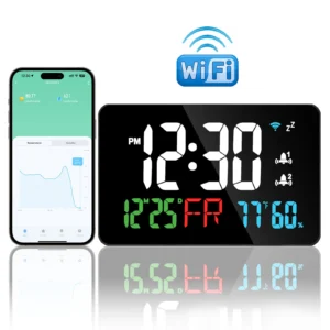 Smart Wifi Digital Wall Clock Temperature Humidity Display 4-Level Brightness Desk Table Electronic LED Alarm Clock Home Decor