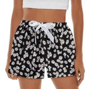 Summer Women Casual High Waist Shorts Pants Womens Bohemian Beach Lightweight Printed Drawstrings Elastic Waist Lounge Bottoms