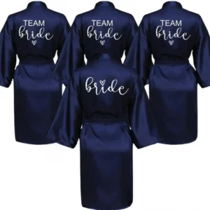 Wedding Party Team Bride Robe With Black Letters Kimono Satin Pajamas Bridesmaid Bathrobe SP063