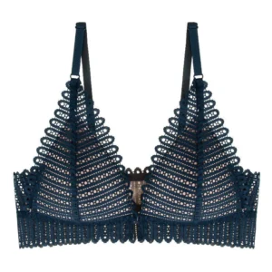 New Women's Bra French Triangle Cup Underwear Women's Thin Sexy Lace Beautiful Back Buckle Small Bra Gathering No Steel Ring Bra