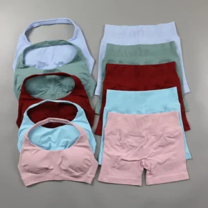 Impact Shorts Set Seamless Yoga Set Women Halter Sports Bra Low Waist Scrunch Bum Gym Shorts 2 PCS Sports Suits Workout Clothes