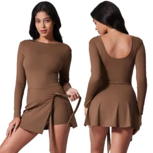 Women Tennis Sports Dress Running Tight Jumpsuit Quick Dry Sportswear Ladies Long Sleeves T-shirt Shorts Suit Gym Fitness Yoga