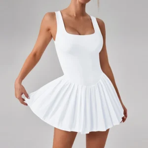 Naked Tennis Dress Hollow Out Backless Women Skirt Jumpsuit Anti Glare Fitness Sports Running Pockets Pleated Skirt Sports Dress