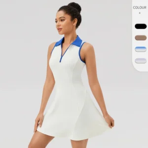 Flip Collar One-piece Tennis Dress for Women, Quick Drying, Breathable, Sports and Leisure Fitness Dress 42157
