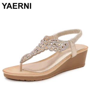 Summer  Women Wedge Gladiator Sandals Flip Flop Shoes Women Bohemia Crystal Casual Beach Sandals 35-41 Women Shoes