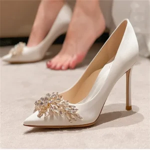 Gold  Heels Fine Heeled Shoes Sexy Pump 2024 All-Match Slip On Sandals Ladies Pointed Wedge Lace-Up Stiletto Crossdressers Cryst