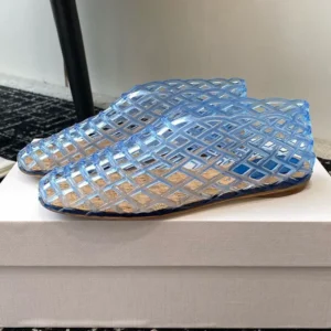 Summer Fashion Plastic Jellies Single Shoes Women Woven Mesh Ballet Flats Sandals Round Toe Transparent Hollow Design Beach Shoe
