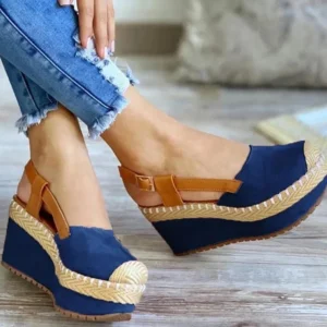 Large Size 2025 Summer Comfort Shoes for Women Beige Heeled Sandals Espadrilles Platform Clogs Wedge Big Black Velvet Low Girls