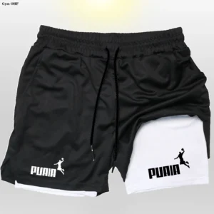Men's Summer 2-in-1 Double Layer Shorts Gym Fitness Exercise Slow Running Breathable Elastic Compression Men Double Layer Short