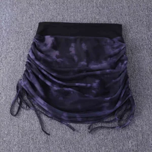 Printed Tie Dyed Mesh Yoga Short Skirt Women Anti Shining Wrap Hip Skirt High Waist Sexy Sports Half Skirt Summer
