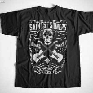 Men’s Saints & Sinners Rocker Biker T-Shirt – Route 66 Motorcycle Chopper Graphic Tee