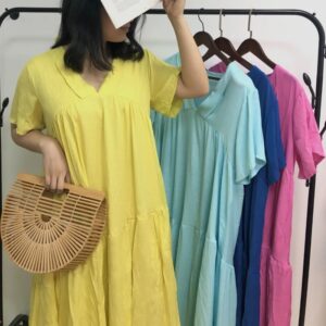 Summer Casual Women’s V-Neck A-Line Maxi Dress with Short Sleeves & Ruffle Detail