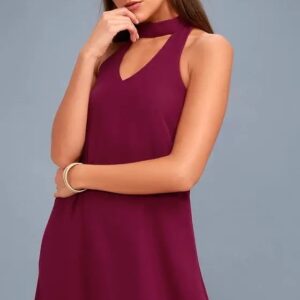 Women’s Choker Neck Sleeveless A-Line Dress – V-Neck Elegant Pencil Dress 2025