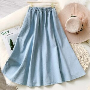 New Arrival Women Summer Denim Long Skirt High Waist Cotton A-Line Skirt