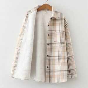 Woman Blous Shirt Women Velvet Plaid Blouses Thicken Jacket Winter Women Vintage Jacket Loose Button Up Top Autumn Warm Shirt