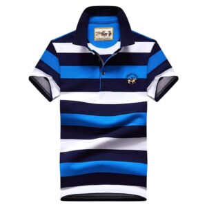 Men’s Casual Stripe Polo Shirt – Slim Fit Embroidered Summer Top